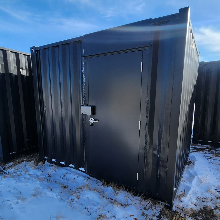 10′ Used Cut-Down Shipping Container w/Man Door (Black) - Custom Cubes
